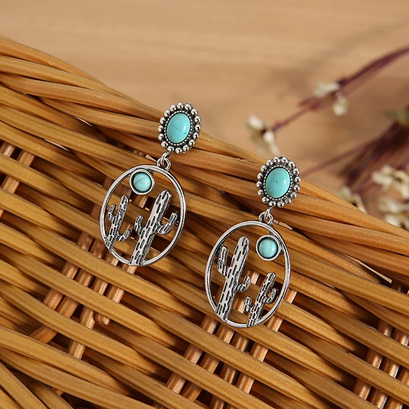 Natural Stone Cactus Oval Drop Earrings Vintage Jewelry Antique Silver Color Statement Earrings Wholesale
Natural Stone Cactus Oval Drop Earrings Vintage Jewelry Antique Silver Color Statement Earrings Wholesale