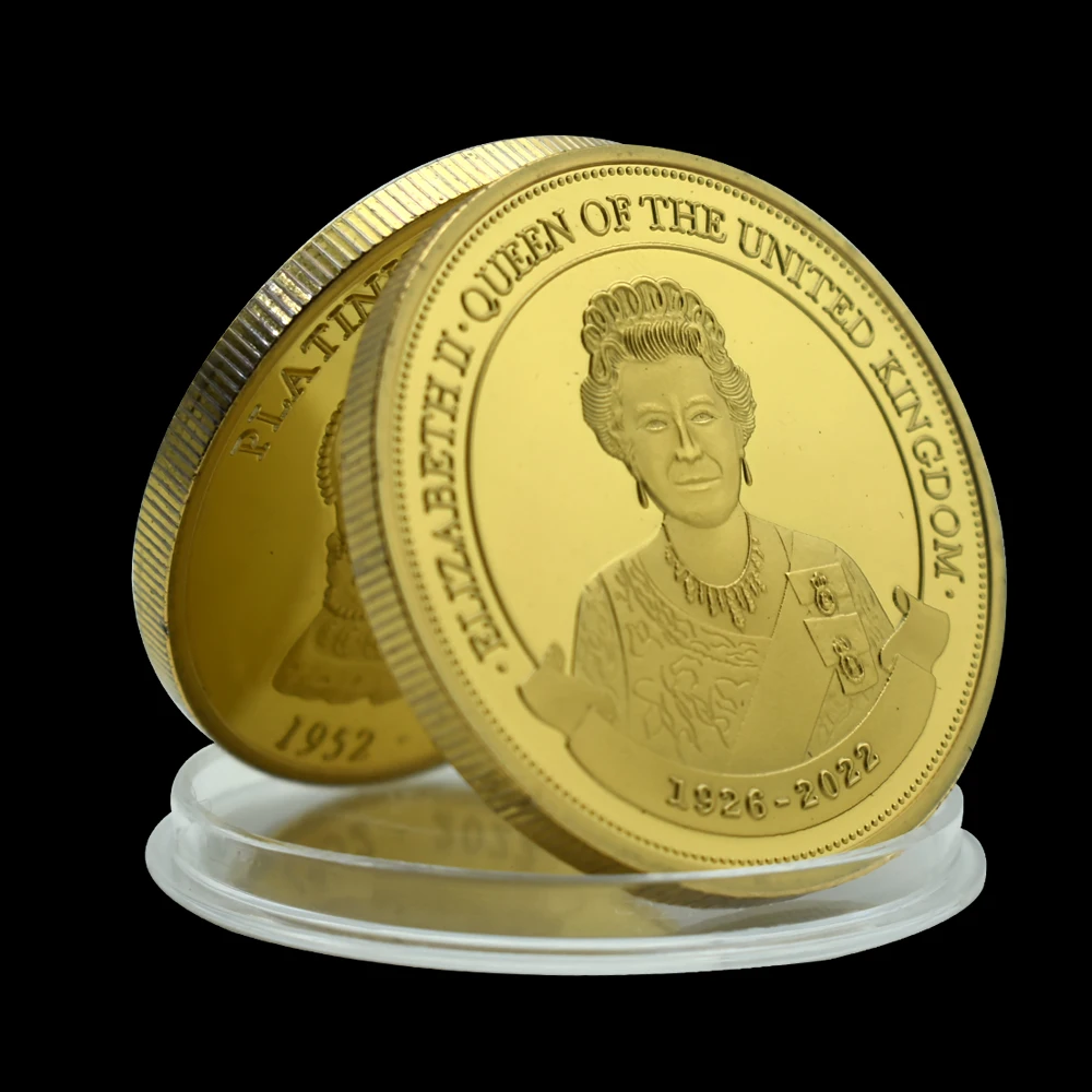 

Platinum Jubilee Gold Coin Elizabeth II Queen of The United Kingdom Commemorative Medal Home Decoration