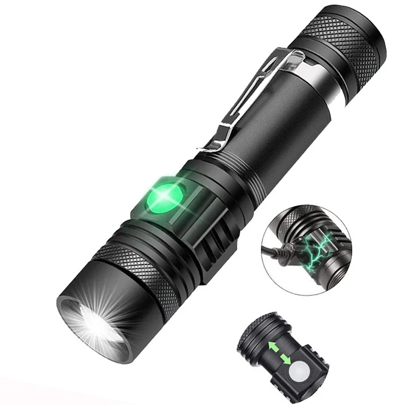 

Ultra Bright LED Flashlight With XP-L V6 LED lamp beads Waterproof Torch Zoomable 4 lighting modes Multi-function USB charging