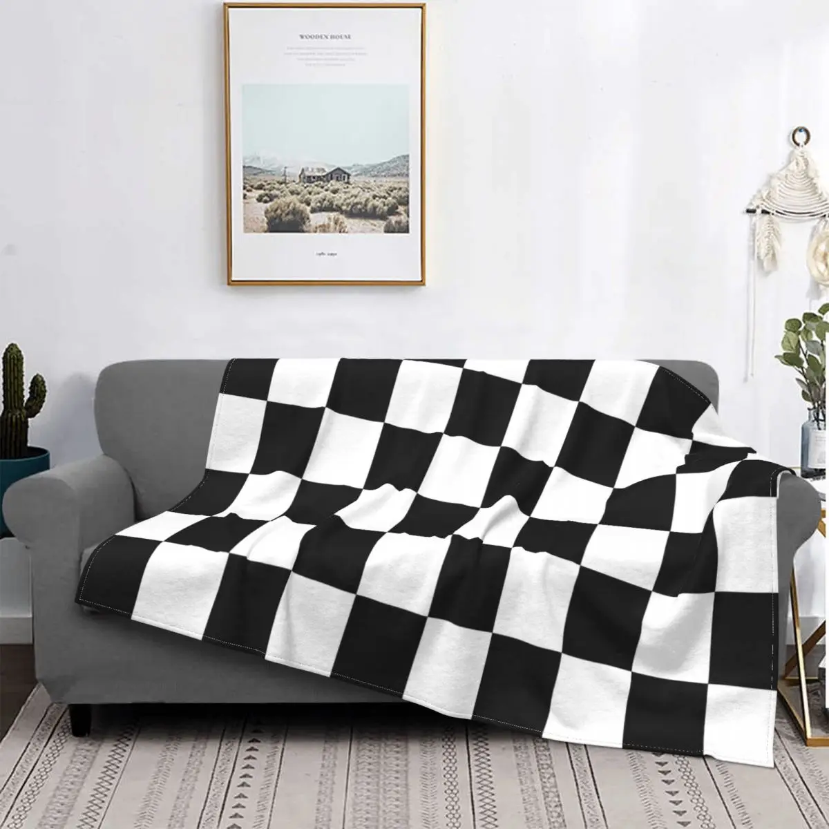 

Черно-белое Клетчатое одеяло в шахматную клетку, сезон фланели, дышащие супер мягкие покрывала для постельных принадлежностей, постельное белье для путешествий