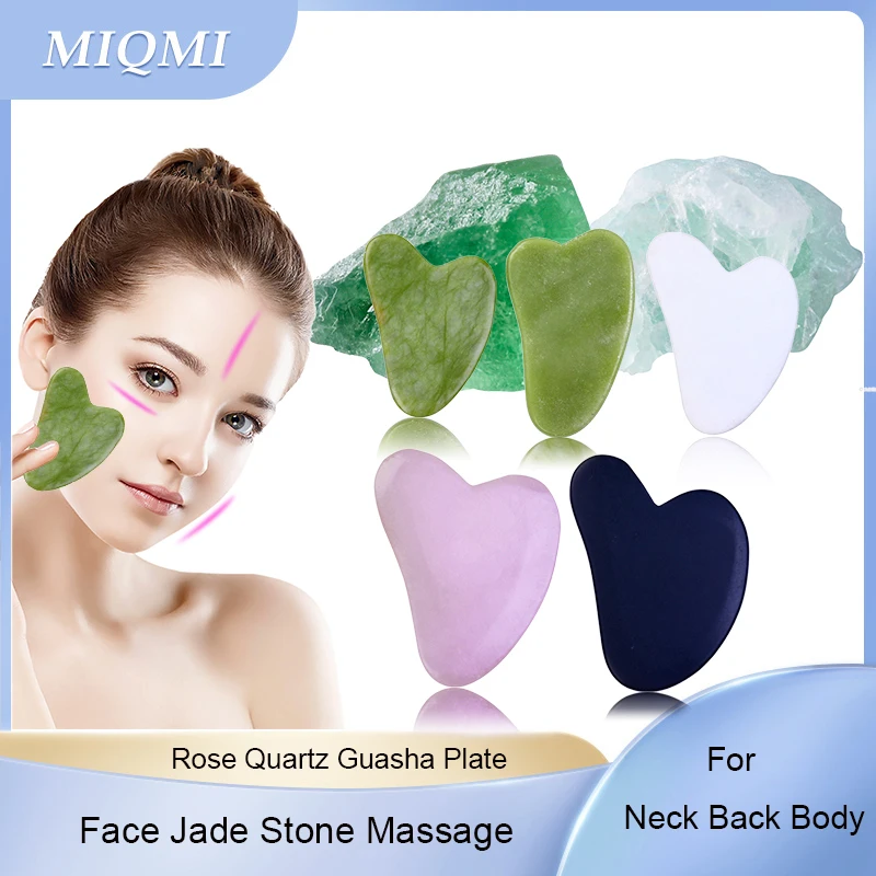 

MIQMI искусственный Нефритовый камень для лица, массажная доска, розовый кварц, пластина для Массажа Гуаша, скребки, инструменты для шеи, спины...