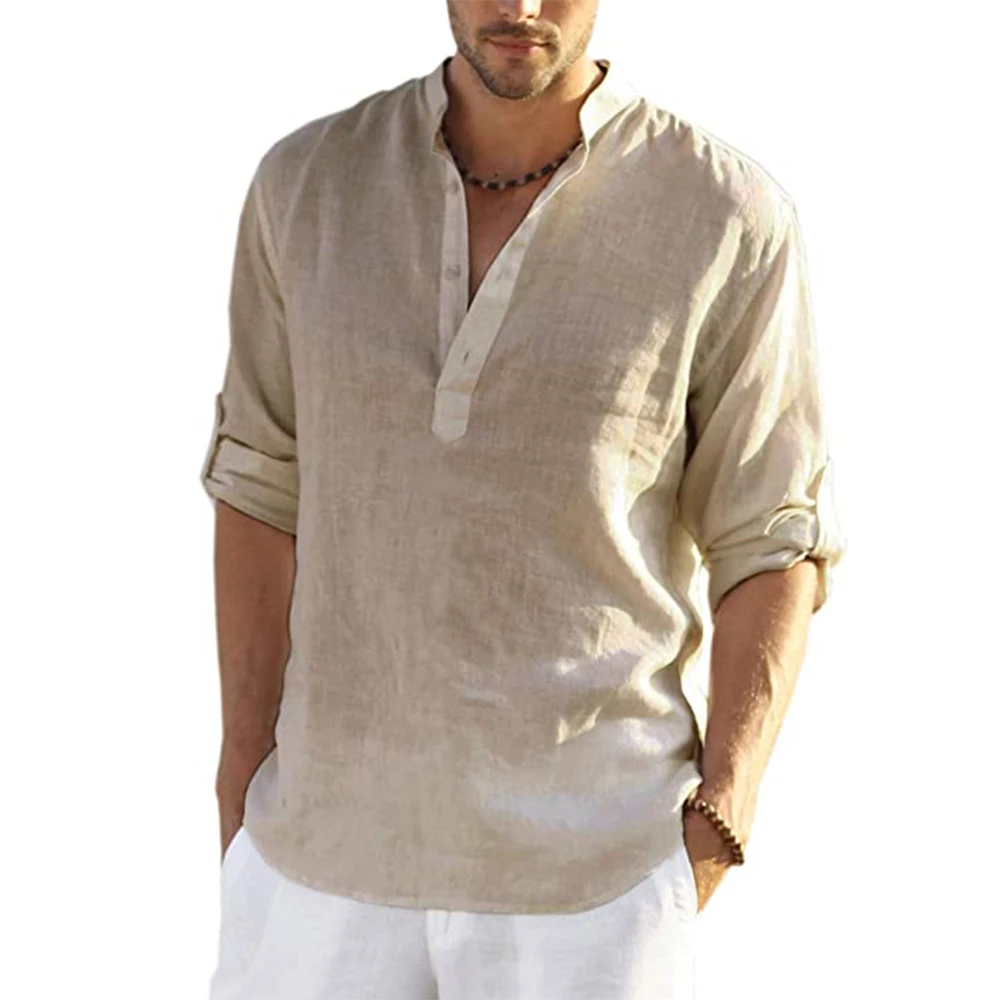 Casual Loose Cotton Linen V Neck Shirt Tops Long Sleeve Button Soild Tee Shirt Handsome Men Shirts
Casual Loose Cotton Linen V Neck Shirt Tops Long Sleeve Button Soild Tee Shirt Handsome Men Shirts