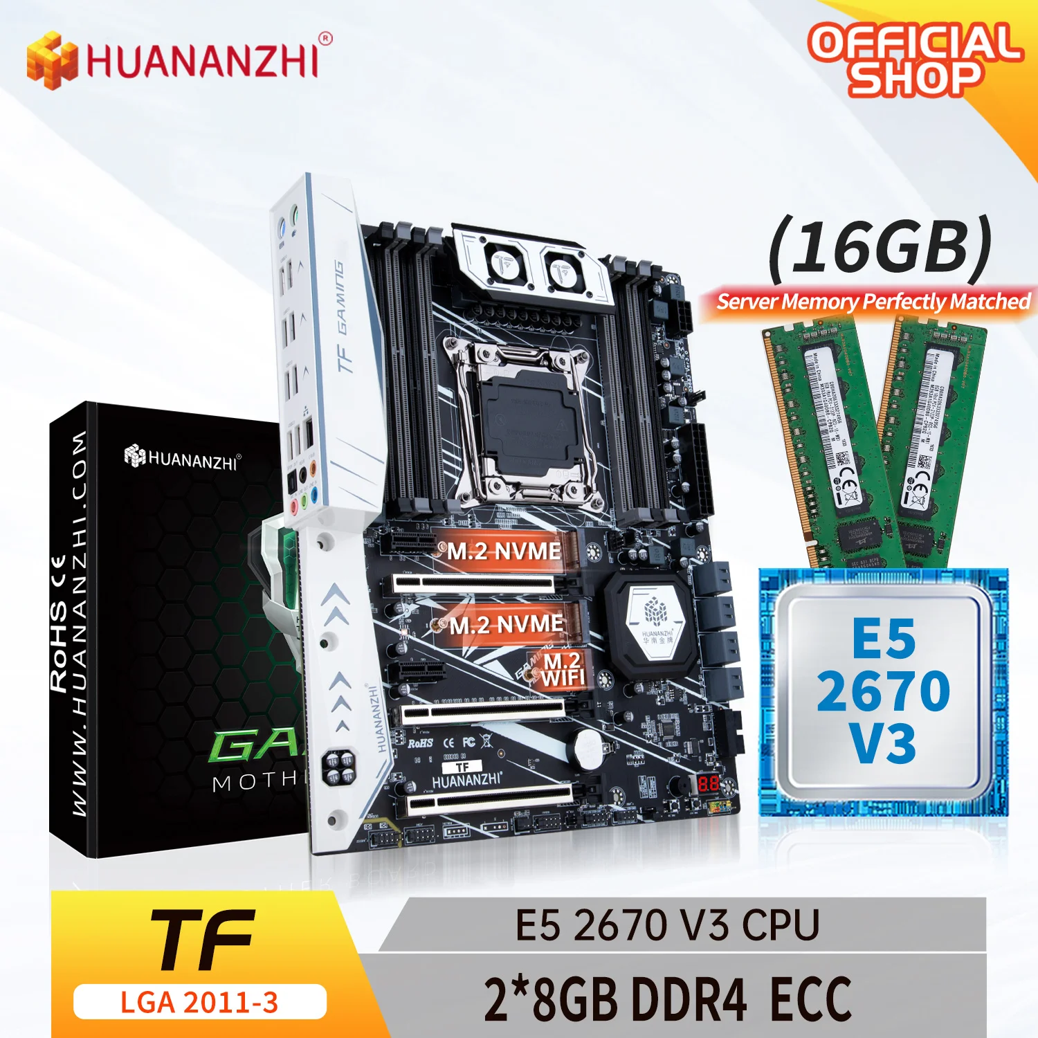 HUANANZHI X99 TF LGA 2011-3 XEON X99 Motherboard with Intel E5 2670 V3 with 2*8G DDR4 ECC memory combo kit set NVME
HUANANZHI X99 TF LGA 2011-3 XEON X99 Motherboard with Intel E5 2670 V3 with 2*8G DDR4 ECC memory combo kit set NVME