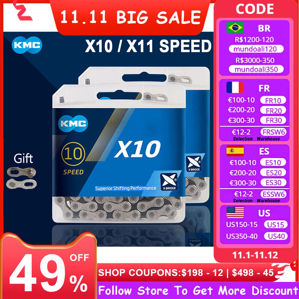 KMC 10 Speed Chains Bike 10 V 11V MTB Current EL/SL Mountain Road Bicycle Chains Professional 10 Speed 11 Speed Bicycle Chain
KMC 10 Speed Chains Bike 10 V 11V MTB Current EL/SL Mountain Road Bicycle Chains Professional 10 Speed 11 Speed Bicycle Chain