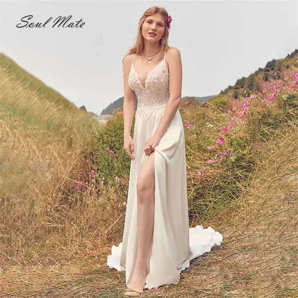 Sexy Split Lace A Line Wedding Dress Satin Sweetheart Court Train Backless Bridal Dress Appliques Bridal Gown Robe De Mariée
Sexy Split Lace A Line Wedding Dress Satin Sweetheart Court Train Backless Bridal Dress Appliques Bridal Gown Robe De Mariée
