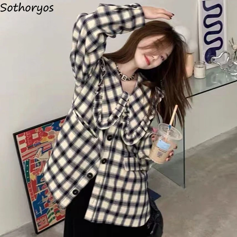 Peter Pan Collar Shirts Women Plaid Design Lovely Baggy Daily Young Girls Ulzzang Spring All-match Retro Classic Streetwear New
Peter Pan Collar Shirts Women Plaid Design Lovely Baggy Daily Young Girls Ulzzang Spring All-match Retro Classic Streetwear New