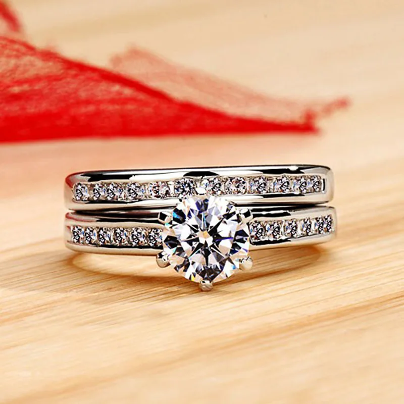 New Copper Inlaid Zircon Set Ring Platinum Six-prong Couple Engagement Ring Exquisite Two-piece Temperament Set Ring Wholesale
New Copper Inlaid Zircon Set Ring Platinum Six-prong Couple Engagement Ring Exquisite Two-piece Temperament Set Ring Wholesale