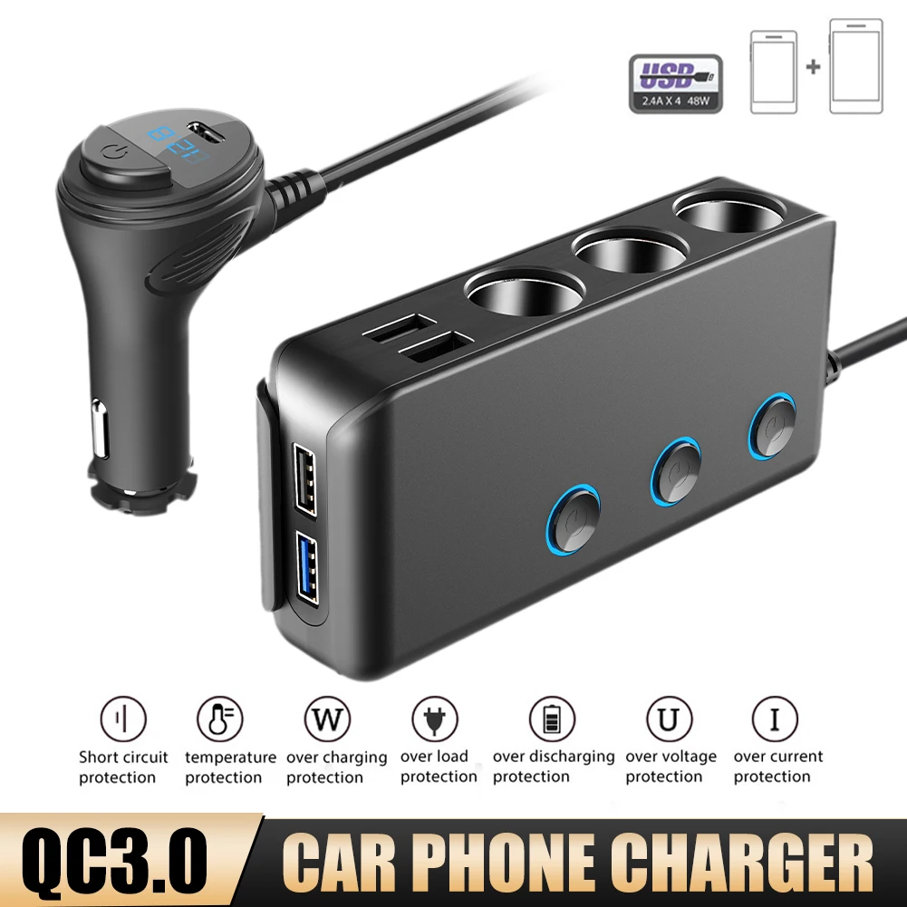 Автомобильное зарядное устройство 120 Вт, 12 В/24 В, Quick Charge 3,0, Разветвитель Прикуривателя, 4 USB-порта, универсальный адаптер питания с 3 розетками...
Автомобильное зарядное устройство 120 Вт, 12 В/24 В, Quick Charge 3,0, Разветвитель Прикуривателя, 4 USB-порта, универсальный адаптер питания с 3 розетками...