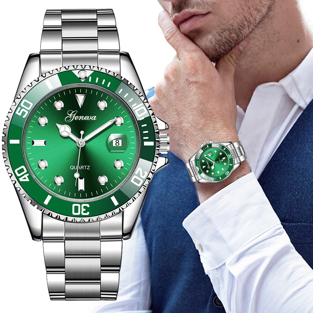 

Geneva Men Watches With Calendar Luxury Stainless Steel Male Sport Watch Quartz Business Clock Relogio Masculino