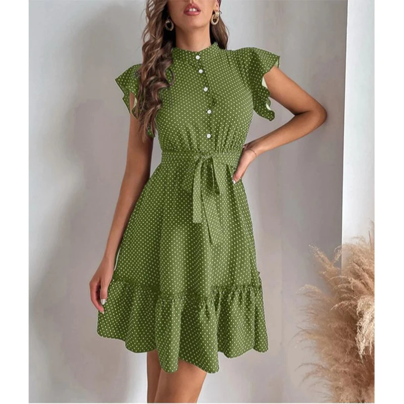 2022 New Summer Fashion Dresses Polka Dot Lotus Leaf Sleeve Short Sleeve Belt Elegant Sweet Women Boho Clothes
2022 New Summer Fashion Dresses Polka Dot Lotus Leaf Sleeve Short Sleeve Belt Elegant Sweet Women Boho Clothes