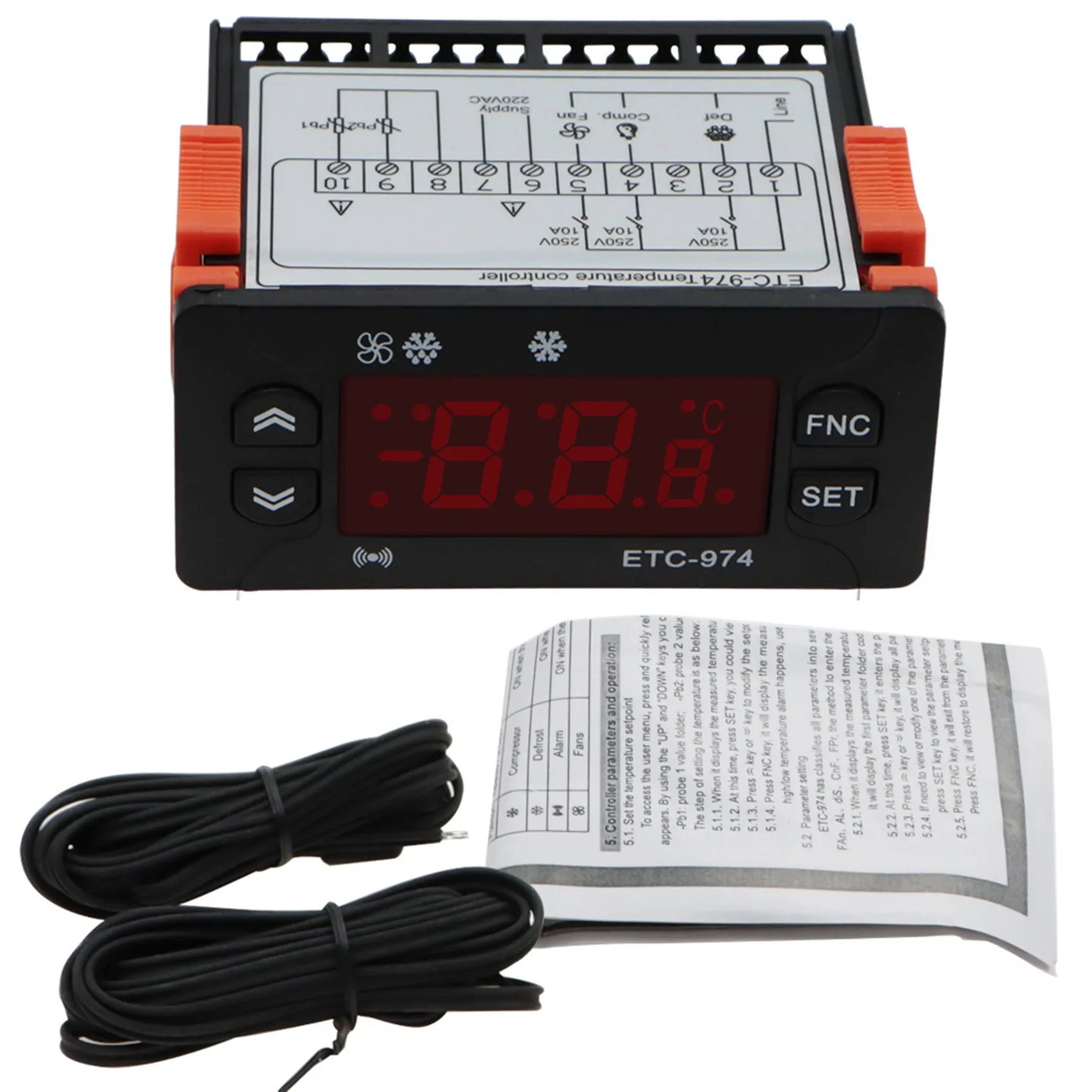 ETC-974 Digital Temperature Controller Microcomputer Thermostats Thermostat Refrigeration Alarm 220V NTC Sensor
ETC-974 Digital Temperature Controller Microcomputer Thermostats Thermostat Refrigeration Alarm 220V NTC Sensor