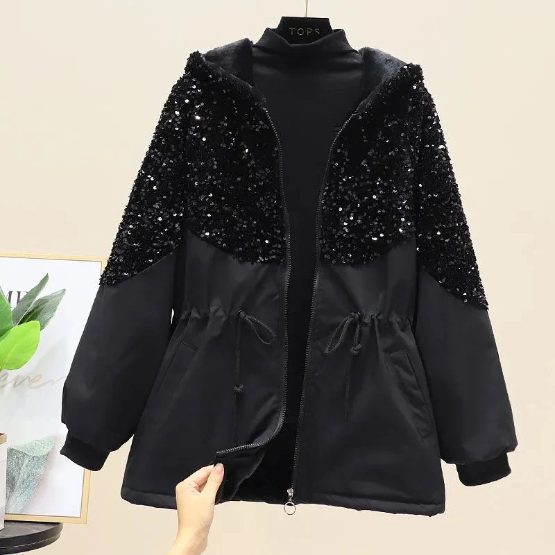 2021 Nieuwe Herfst Vrouwen Jas Lange Mouwen Hooded Vrouwelijke Windbreaker Zware Industrie Pailletten Jassen Losse Zwarte Overja
2021 Nieuwe Herfst Vrouwen Jas Lange Mouwen Hooded Vrouwelijke Windbreaker Zware Industrie Pailletten Jassen Losse Zwarte Overja
