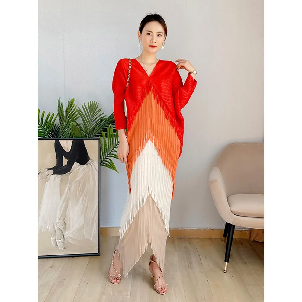 Miyake Pleated Fringe Women's Colorblocking Dress Pleated Bat Sleeve Midi Dress Fashion Women's 2023 Fall Plus Size Clothing
Miyake Pleated Fringe Women's Colorblocking Dress Pleated Bat Sleeve Midi Dress Fashion Women's 2023 Fall Plus Size Clothing