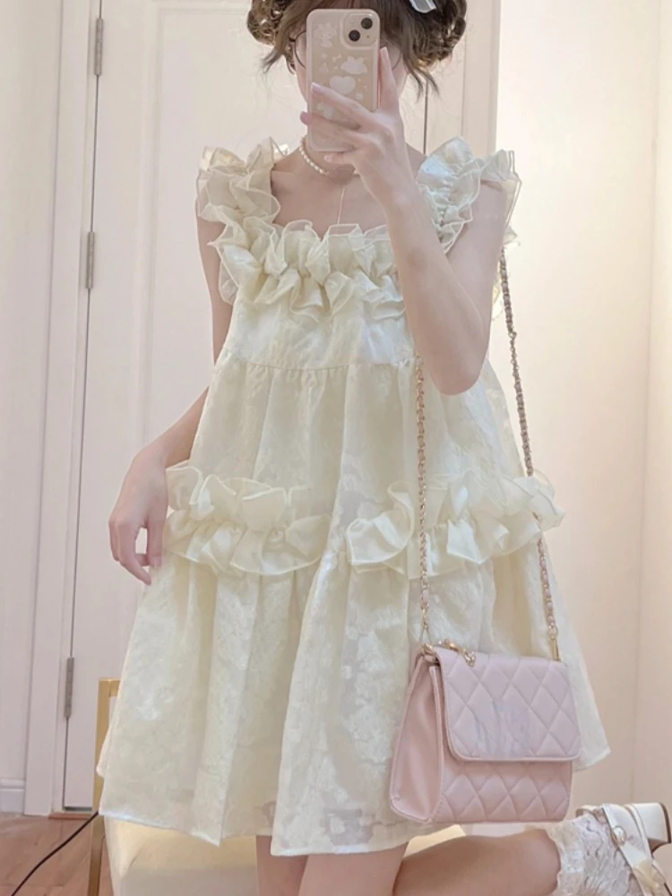 

Japanese Lolita Kawaii Mini Dress Women Korea Sweet Suspender Party Mini Dress Female France Elegant Fairy Dress Summer 2023 New