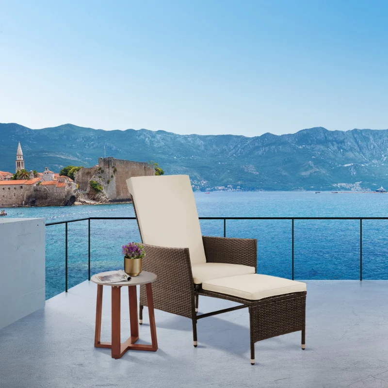 Teamson Home Outdoor Rattan Patio Lounge Chair with Pull-Out Ottoman and Cushions, Brown/White Garden Bench Patio Furniture
Teamson Home Outdoor Rattan Patio Lounge Chair with Pull-Out Ottoman and Cushions, Brown/White Garden Bench Patio Furniture