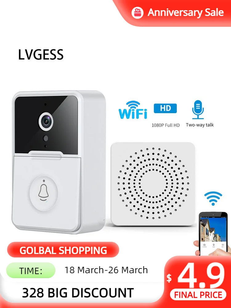 LVGESS Smart Doorbell HD Camera Home Outdoor WIFI Wirelss Video Intercom Door bell Motion Sensor Security Chime Set
LVGESS Smart Doorbell HD Camera Home Outdoor WIFI Wirelss Video Intercom Door bell Motion Sensor Security Chime Set
