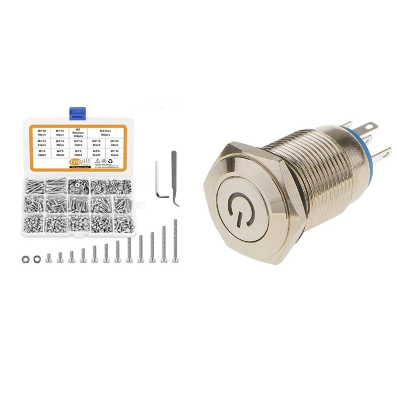 1100 Pcs M3 Stainless Steel Screws Nuts Washers Assortment Kit With 16MM Metal Push Button Switch Button
1100 Pcs M3 Stainless Steel Screws Nuts Washers Assortment Kit With 16MM Metal Push Button Switch Button