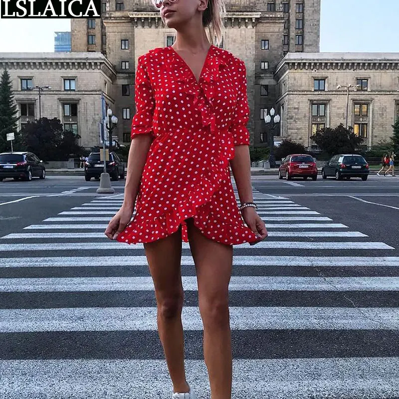 Woman Dress Summer Fashion Polka Dot Print Ruffle Half Sleeve V Neck High Waist Irregular Mini Dress Casual Streetwear Vestido
Woman Dress Summer Fashion Polka Dot Print Ruffle Half Sleeve V Neck High Waist Irregular Mini Dress Casual Streetwear Vestido