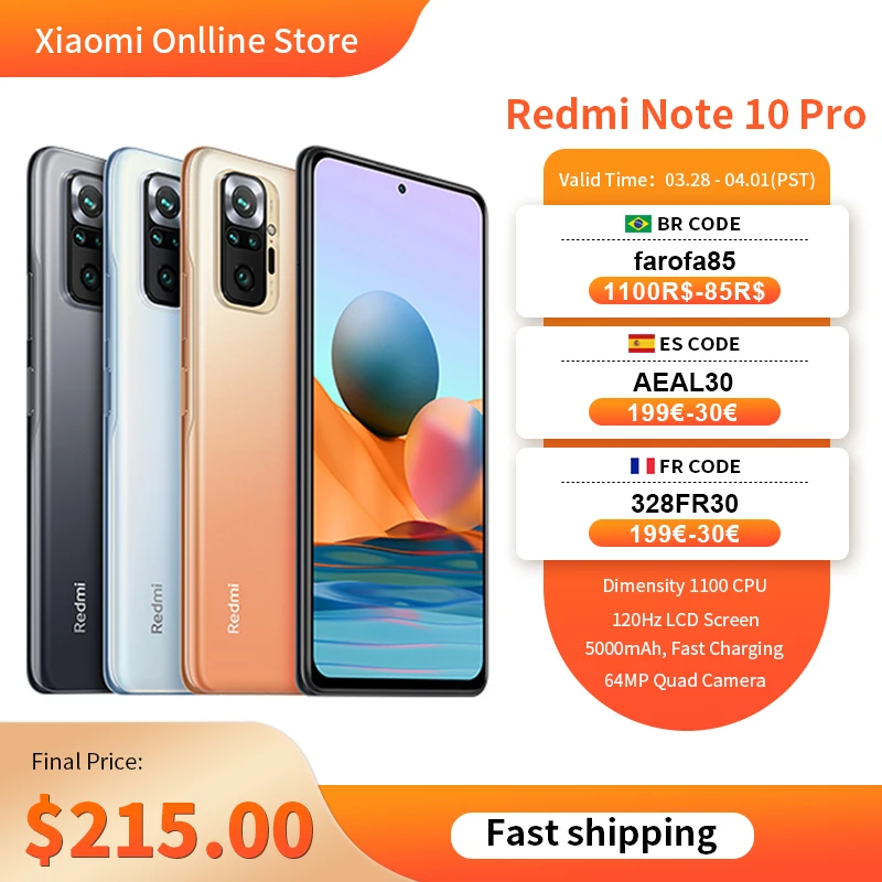 Global Version Xiaomi Redmi Note 10 Pro 8G 128G 6G 64G Smartphone 108MP Camera 6.67" AMOLED DotDisplay 120Hz Snapdragon 732G
Global Version Xiaomi Redmi Note 10 Pro 8G 128G 6G 64G Smartphone 108MP Camera 6.67" AMOLED DotDisplay 120Hz Snapdragon 732G