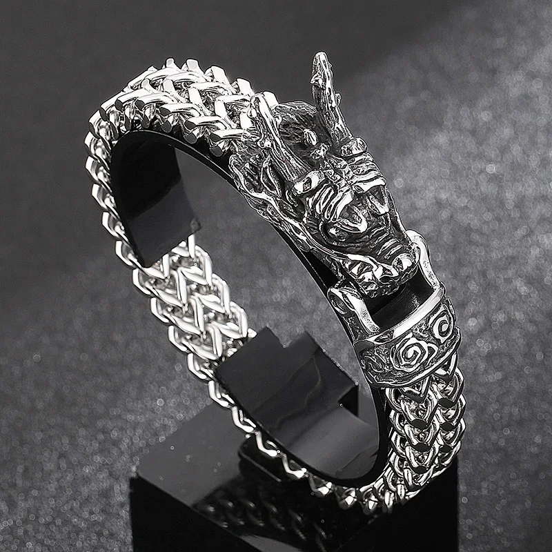 Punk Dragon Head Stainless Steel Bracelets For Men Silver Color Retro Animal Viking Woven Mesh Link Chain Bracelets Men Jewelry
Punk Dragon Head Stainless Steel Bracelets For Men Silver Color Retro Animal Viking Woven Mesh Link Chain Bracelets Men Jewelry