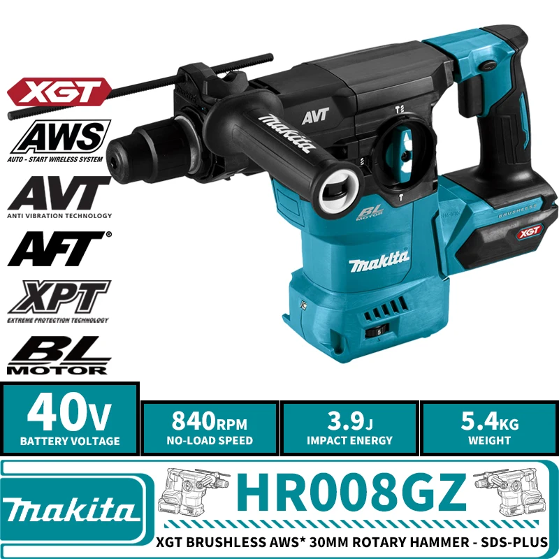 Makita HR008GZ XGT Brushless Cordless AWS* 30MM Rotary Hammer SDS-Plus 40V Lithium Power Tools 3.9J 45000IPM Hammer Impact Drill
Makita HR008GZ XGT Brushless Cordless AWS* 30MM Rotary Hammer SDS-Plus 40V Lithium Power Tools 3.9J 45000IPM Hammer Impact Drill