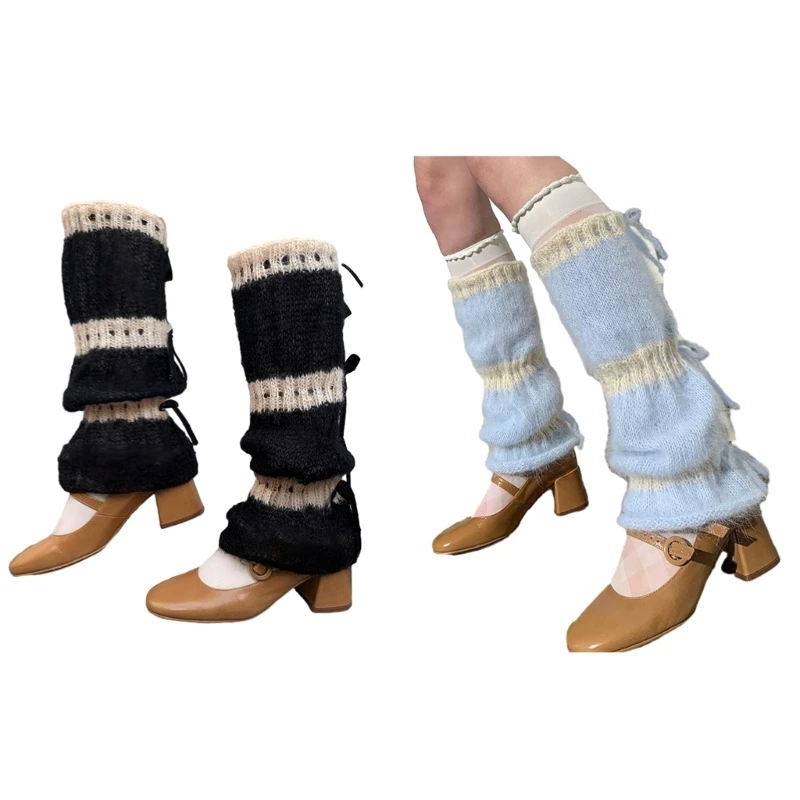 

Womens Lolitas Knit Long Socks Lace Up Flared Leg Warmers Harajuku Booties Socks Winter Warm Ankle Heap Socks