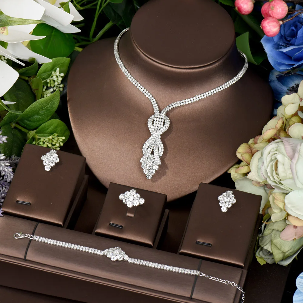 HIBRIDE Luxurious White Cubic Zirconia Big Flower Layered Necklace Earring Wedding Party Costume Jewelry Sets For Brides N-572
HIBRIDE Luxurious White Cubic Zirconia Big Flower Layered Necklace Earring Wedding Party Costume Jewelry Sets For Brides N-572