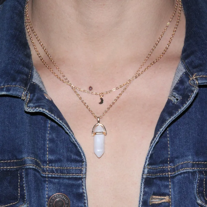 New Fashion Pendant Jewelry Natural Black White Stone Choker Necklace Women Gold Color Moon Crystal Pendant Multi-layer Necklace
New Fashion Pendant Jewelry Natural Black White Stone Choker Necklace Women Gold Color Moon Crystal Pendant Multi-layer Necklace