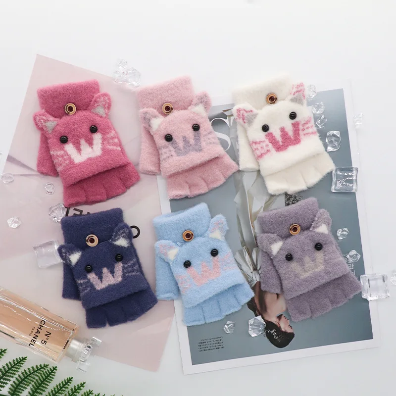 Children's Gloves Cat Baby's Half Finger Mittens Clamshell Knitted Plush Warm Winter Gloves Guantes
Children's Gloves Cat Baby's Half Finger Mittens Clamshell Knitted Plush Warm Winter Gloves Guantes