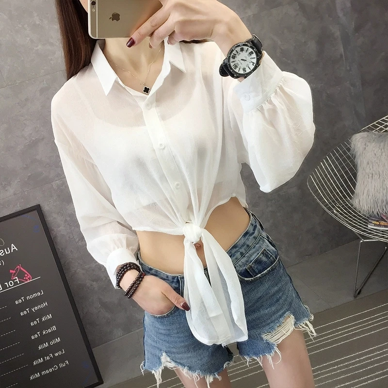 Chiffon Women's Short Blouse White Casual Shirt Summer Solid SunscreenTop Fashion Long Sleeves Turn-down Collar Female Clothing
Chiffon Women's Short Blouse White Casual Shirt Summer Solid SunscreenTop Fashion Long Sleeves Turn-down Collar Female Clothing