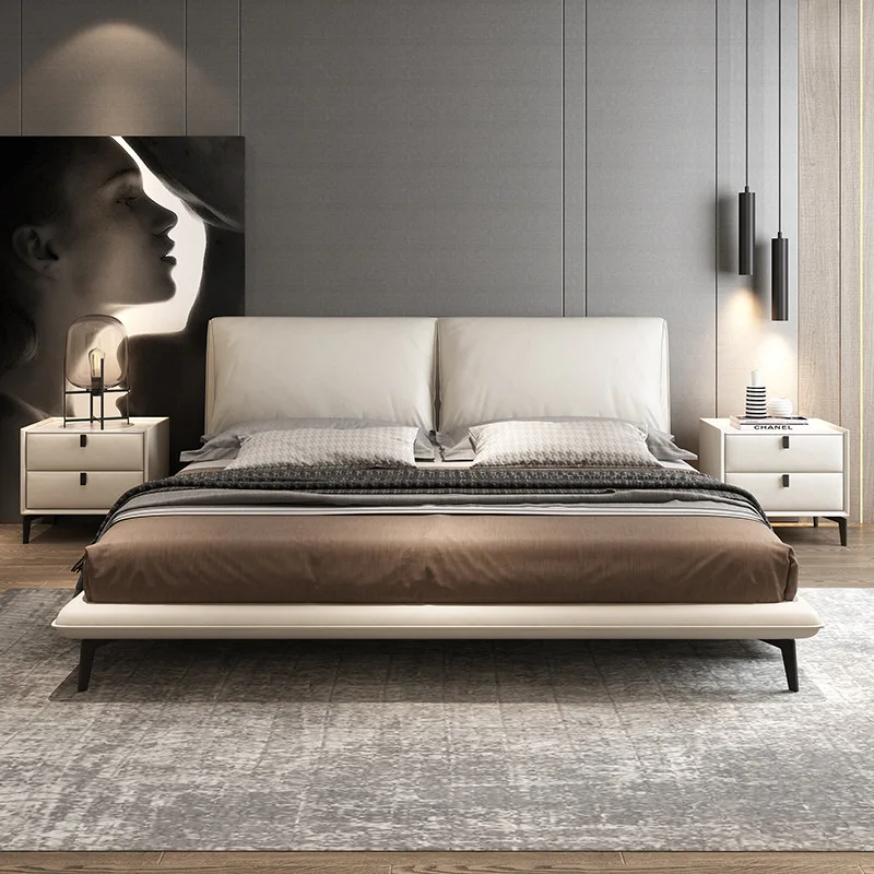 

Минимальная кожаная кровать светильник Роскошная современная простая большая кровать 1,8 м обивка двойная Свадебная кровать Высококачественная итальянская кровать