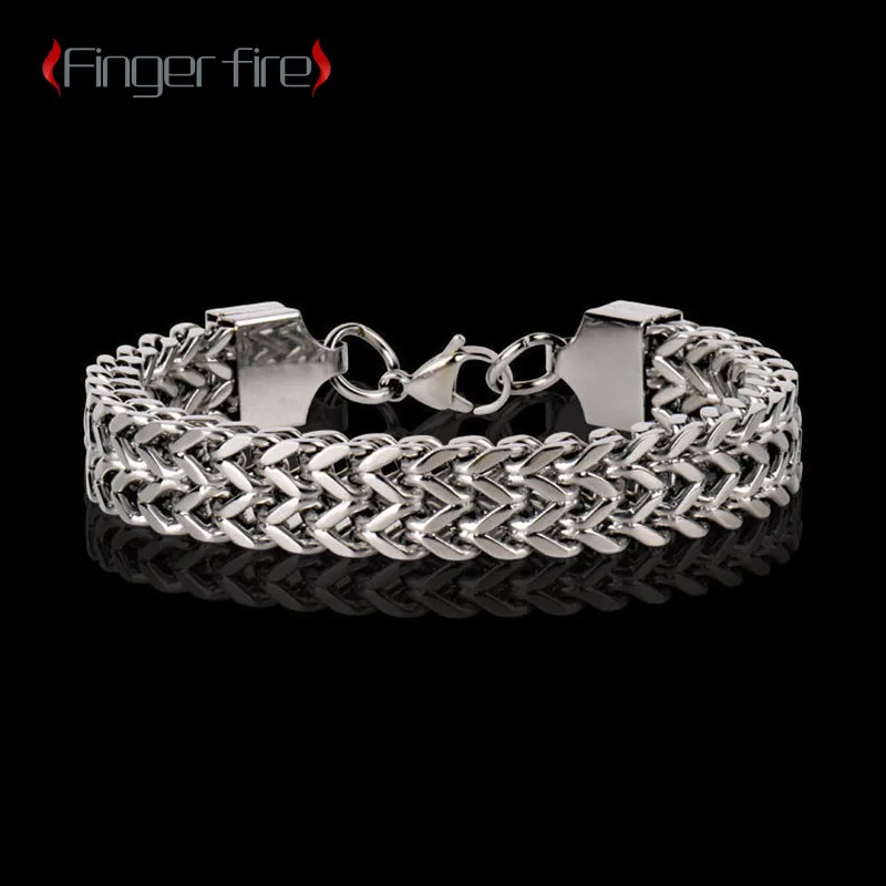 

Fashion Stainless Steel Bracelet Double Row Positive and Reverse Chain Men Personality Metal Braided Jewelry