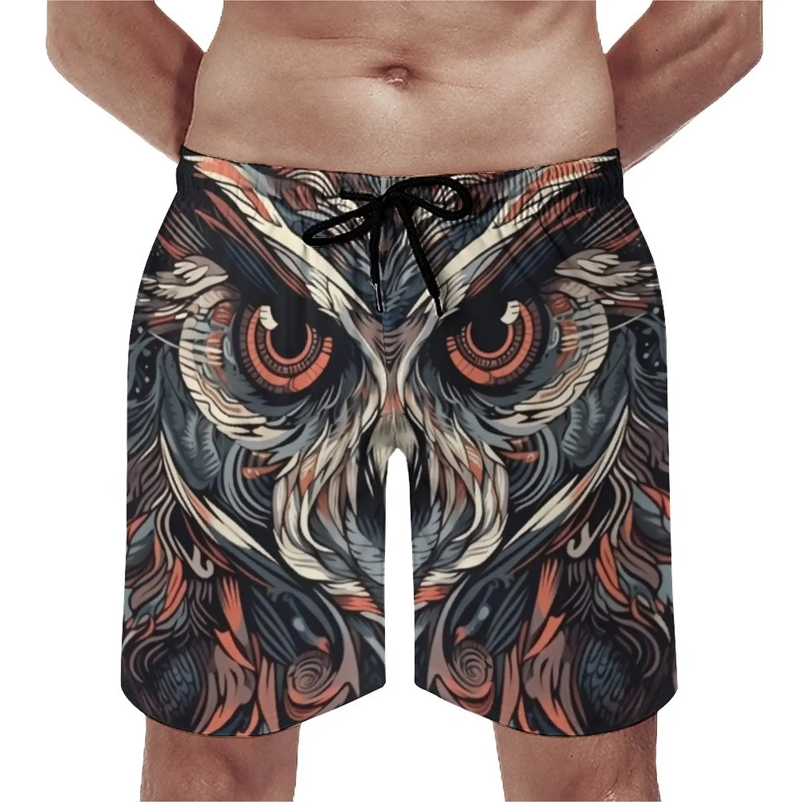 

Owl Gym Shorts Summer Psychedelic Lines Portraits Running Beach Short Pants Men Quick Drying Hawaii Custom Plus Size Swim Trunks