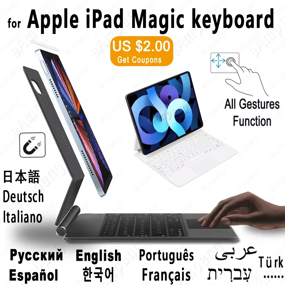 Magic Keyboard for iPad Pro 11 12.9 2021 2020 2018 Air 4 5 10.9 2022 Case Keyboard Hebrew Spanish Russian Korean Azerty Arabic
Magic Keyboard for iPad Pro 11 12.9 2021 2020 2018 Air 4 5 10.9 2022 Case Keyboard Hebrew Spanish Russian Korean Azerty Arabic