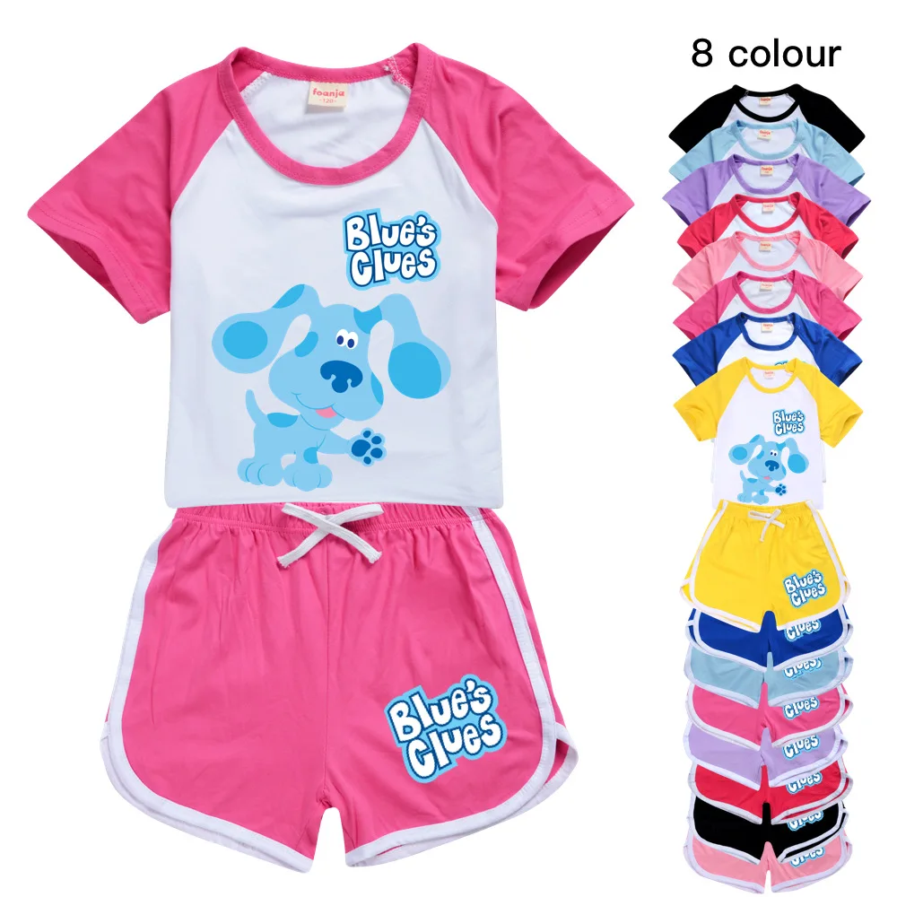 

100-170 T-shirt Shorts Sports Set Blue's Clues Kids Clothing for Girls Teenage Summer T Shirt Short Pants Suit Kids Clothes Tops