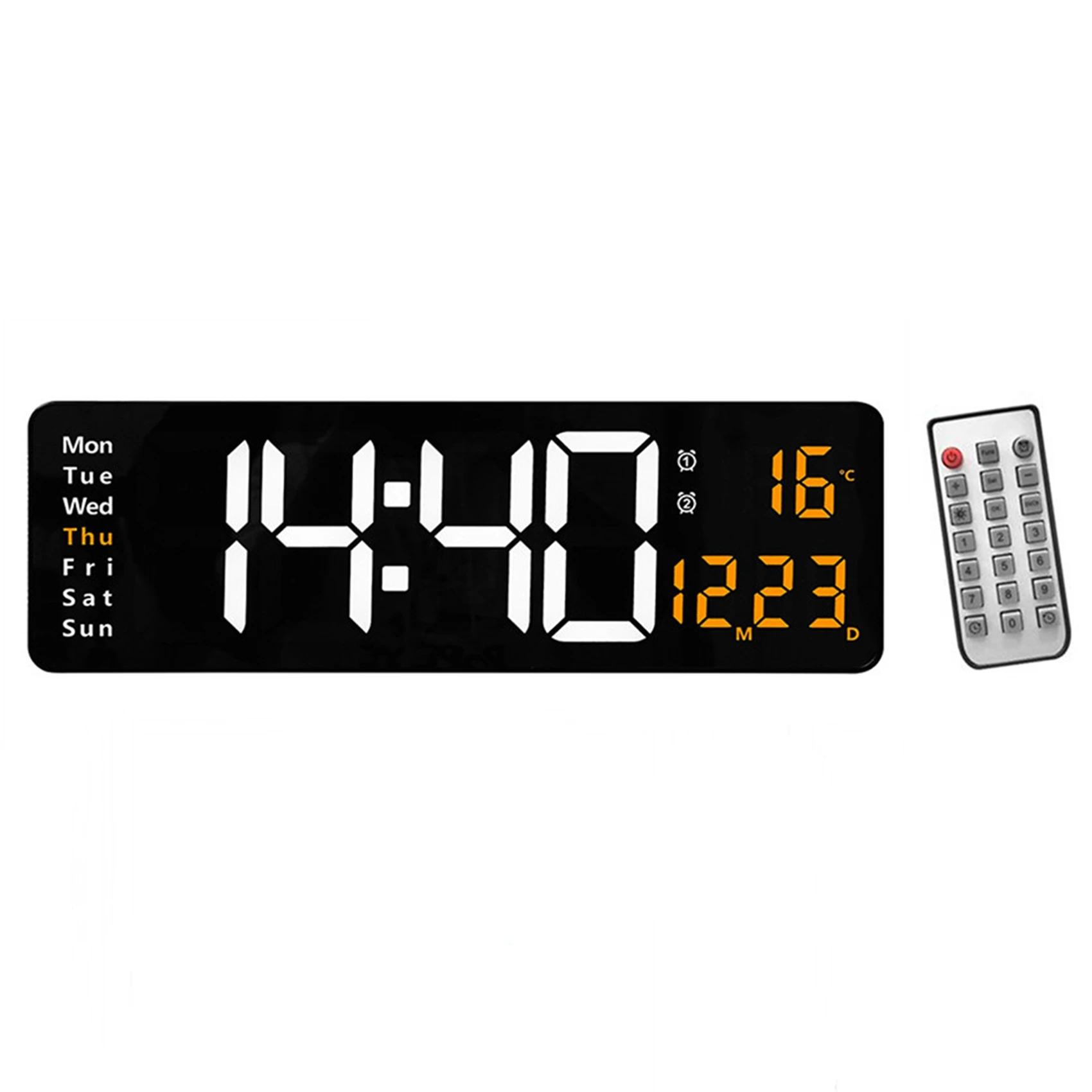 Remote Control Large Electronic Wall Clock Temp Date Power Off Memory Table Clock Wall-Mounted Dual Alarms Orange
Remote Control Large Electronic Wall Clock Temp Date Power Off Memory Table Clock Wall-Mounted Dual Alarms Orange