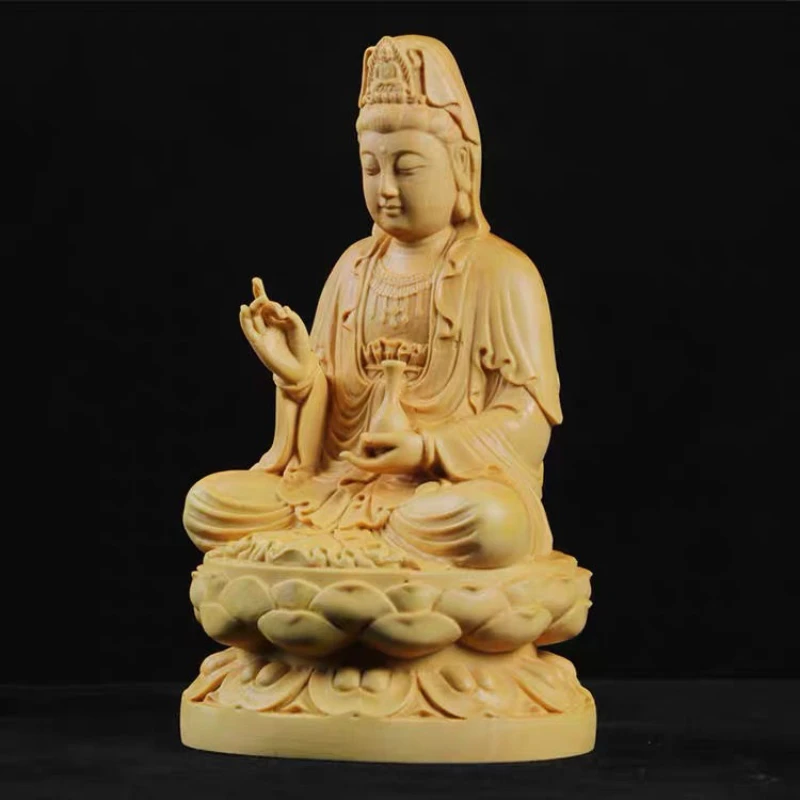 

Cliff Cypress Wood Carving Avalokitesvara Wood Carving Solid Wood Offering Household Ornaments Tabletop Decoration Handicraft