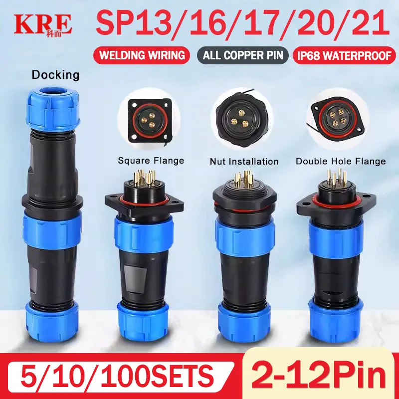 

SP13 SP16 SP17 SP20 SP21 2PIN-12PIN Nut Mount Waterproof Aviation Connectors Plug Socket IP68 Electrical Cable Wire Connector