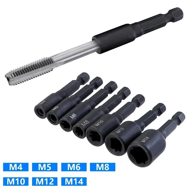 Tap Die Socket Adapter 1/4" Hex Shank Metric Screw Tap M4 M5 M6 M8 M10 M12 M14 M16 Threading Tool Power Electric Drill Tools
Tap Die Socket Adapter 1/4" Hex Shank Metric Screw Tap M4 M5 M6 M8 M10 M12 M14 M16 Threading Tool Power Electric Drill Tools