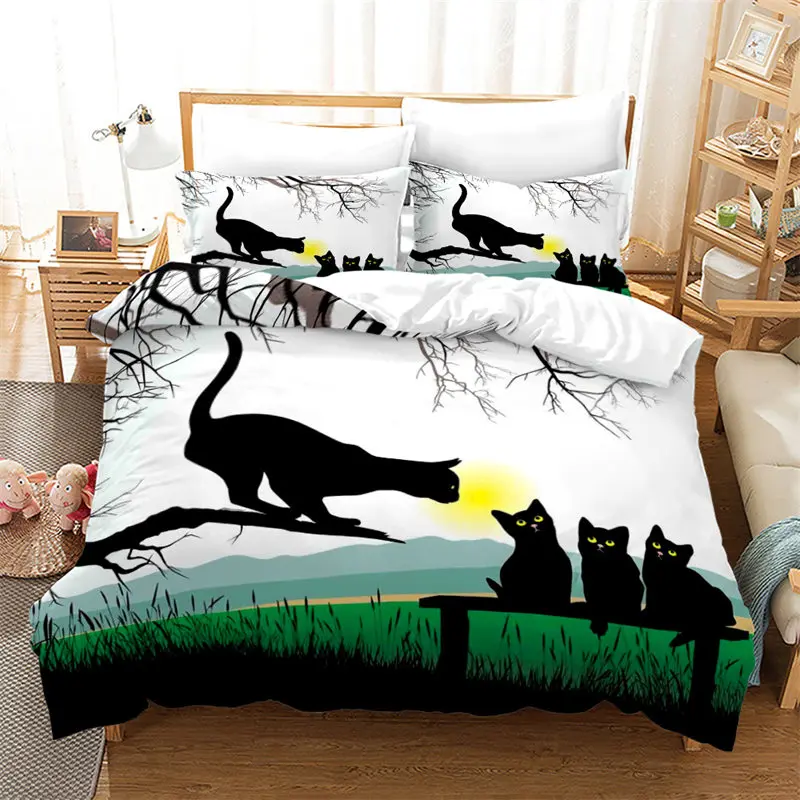 

Cartoon Cat Duvet Cover Funny Cats Bedding Set Microfiber Cute Animals Comforter Cover With Pillowcases Twin Full For Kids Teen