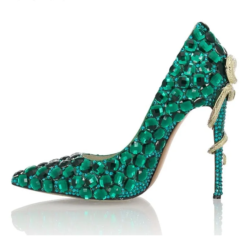 Newest Green Diamond High Heel Wedding Dress Shoes Twined Metal Snake Pointed toe Stiletto Heel Pumps Women Celebrating Shoes 
Newest Green Diamond High Heel Wedding Dress Shoes Twined Metal Snake Pointed toe Stiletto Heel Pumps Women Celebrating Shoes