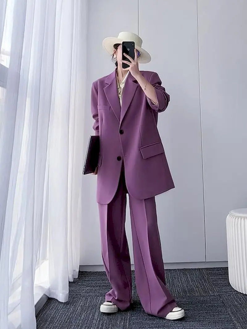 Purple Women Blazers Set 2022 New Women's Office Suit Coat Vintage Long Sleeve Jacket Casual Female Tops and High Waist Pants
Purple Women Blazers Set 2022 New Women's Office Suit Coat Vintage Long Sleeve Jacket Casual Female Tops and High Waist Pants