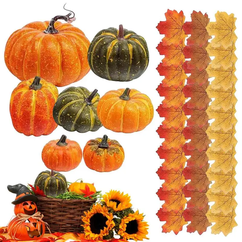 

37 PCS Artificial Pumpkins Assorted Artificial Maple Leaves Pumpkins Thanksgiving Pumpkin Decor Halloween Home Decoration