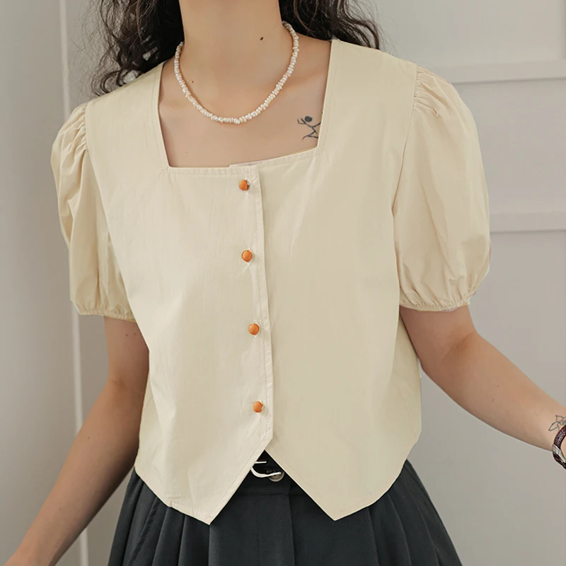 Summer Women's Short Sleeve Square Neck French Bubble Sleeve Solid Vintage Versatile Shirt Women Blouse Womens Tops Camisas C980
Summer Women's Short Sleeve Square Neck French Bubble Sleeve Solid Vintage Versatile Shirt Women Blouse Womens Tops Camisas C980