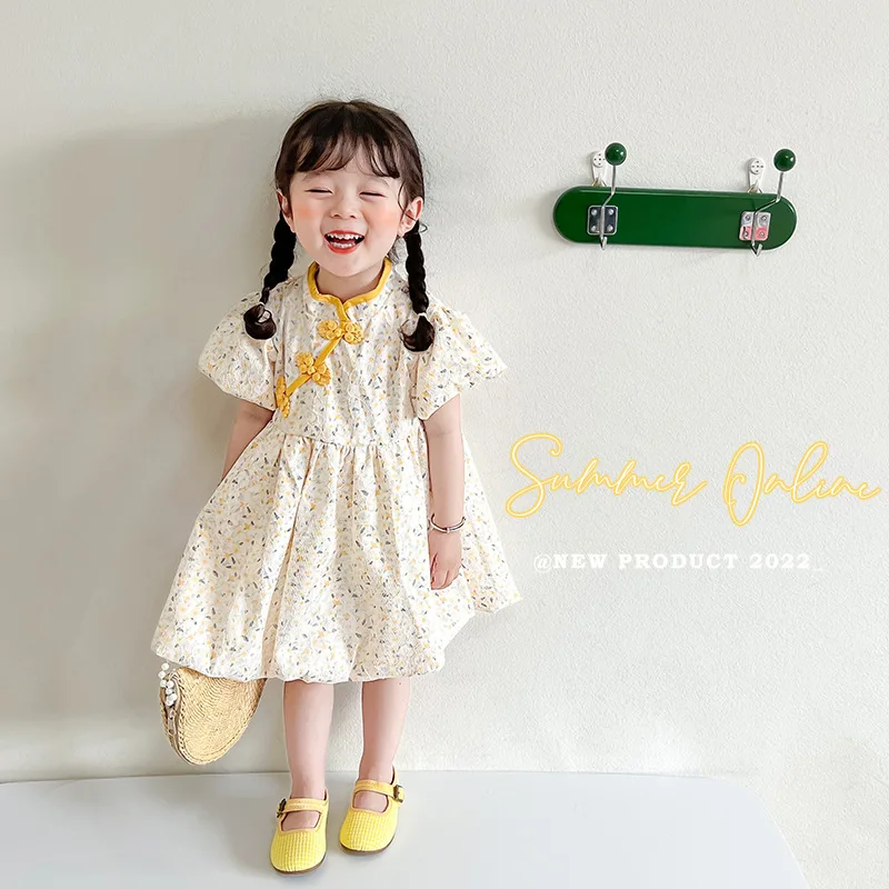 Chinese Style Girls Summer Dress Cute Flowers Print Short Sleeve Cotton Ball Gown Children Princess Dresses 1-6Y
Chinese Style Girls Summer Dress Cute Flowers Print Short Sleeve Cotton Ball Gown Children Princess Dresses 1-6Y