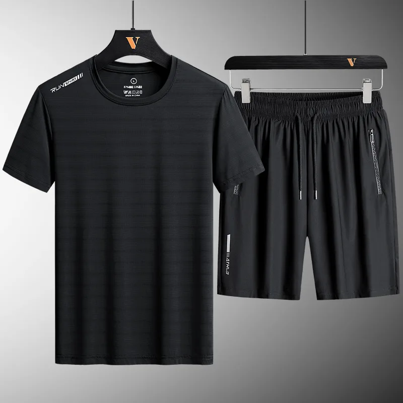 Summer casual sports short-sleeved shorts ice silk suit men's fast dry breathable high stretch T-shirt five-point pants
Summer casual sports short-sleeved shorts ice silk suit men's fast dry breathable high stretch T-shirt five-point pants