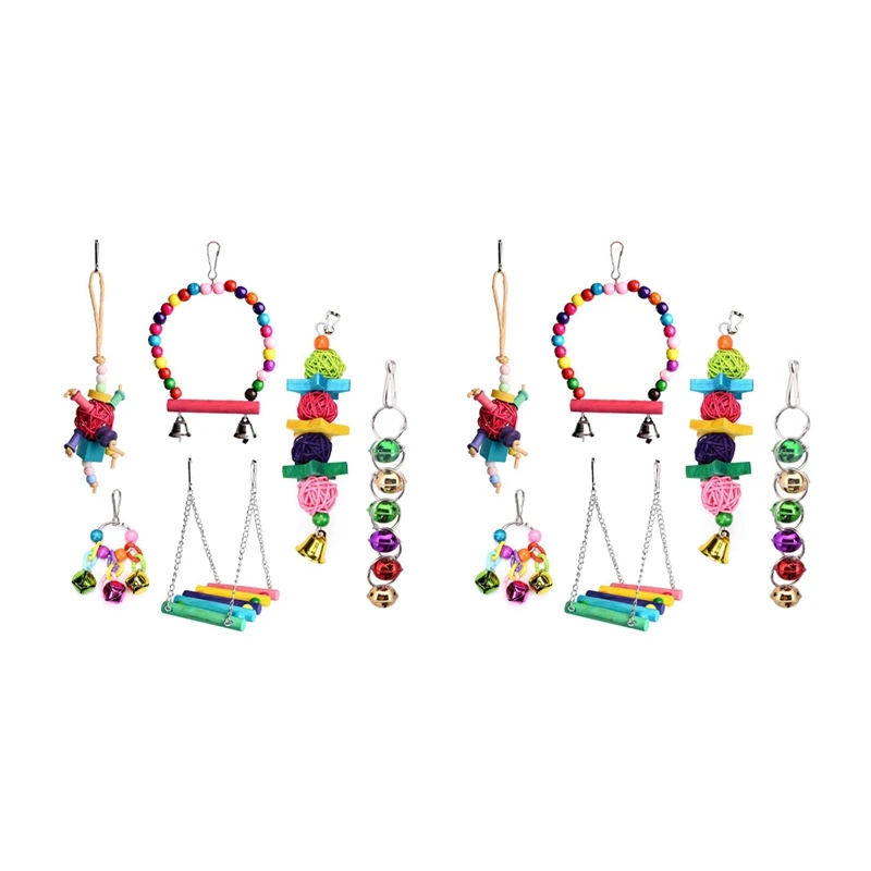 

JHD-12X Bird Parrot Toys-Bird Hanging Shredding Swing Chew-Birds Ladder Bell Toys For Conure, Parakeets, Mynah