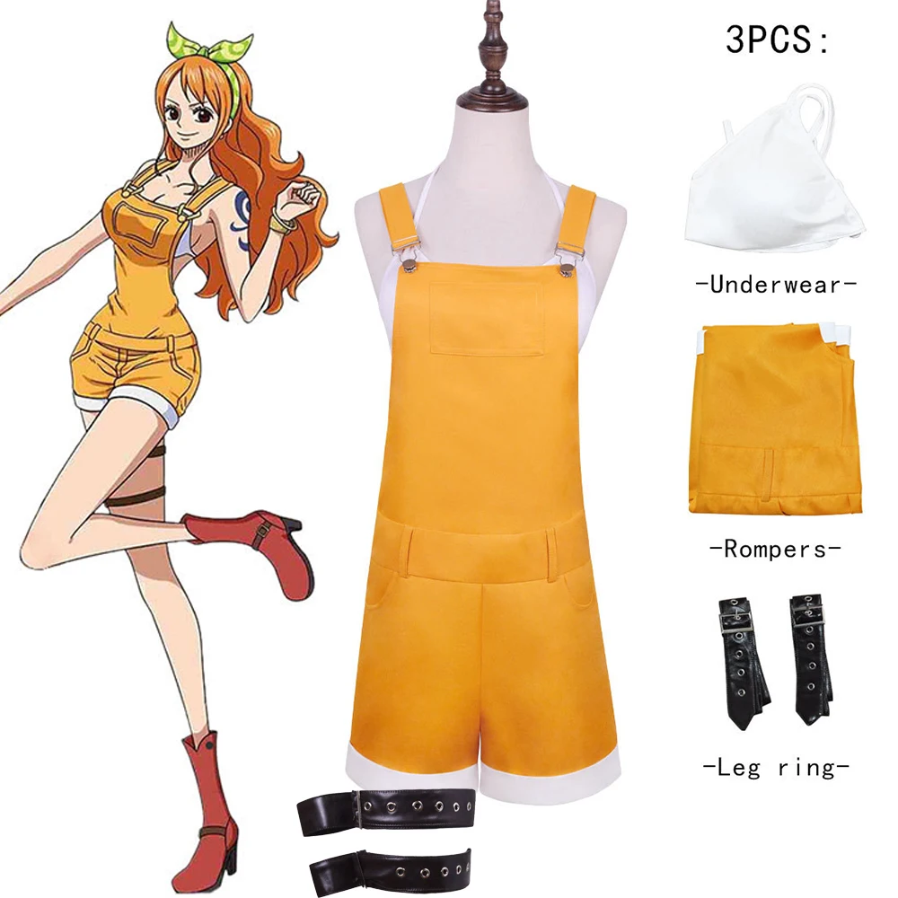 Anime Cosplay One Piece Nami Cosplay Costumes Orange Rompers Overalls Bra Sleeveless Clothing Women Fancy Party Halloween Suit
Anime Cosplay One Piece Nami Cosplay Costumes Orange Rompers Overalls Bra Sleeveless Clothing Women Fancy Party Halloween Suit