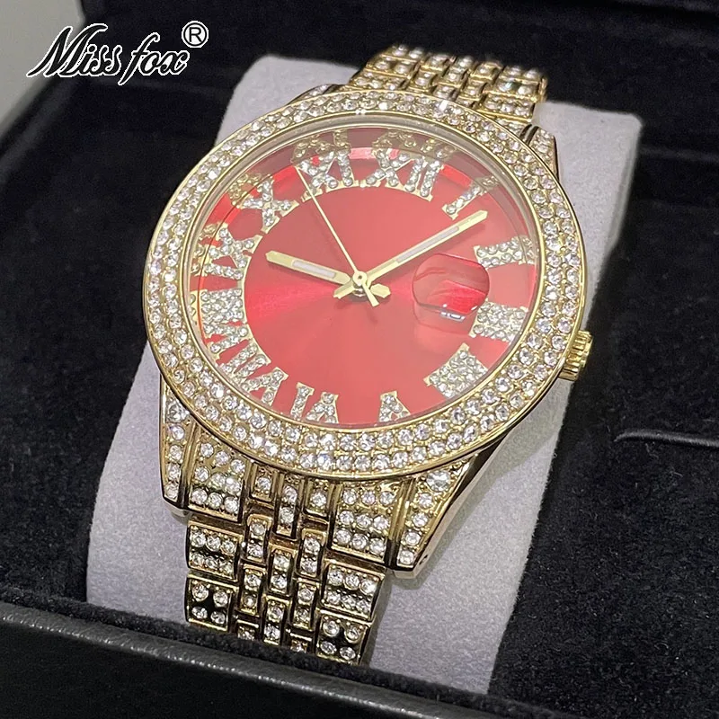 Hip Hop Brand MISSFOX Gold Red Watches Men Diamond Full Steel Waterproof Watch Luxury Automatic Date AAA Clock Male Reloj Hombre
Hip Hop Brand MISSFOX Gold Red Watches Men Diamond Full Steel Waterproof Watch Luxury Automatic Date AAA Clock Male Reloj Hombre