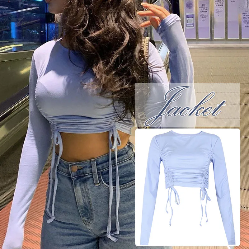 Newly Women's Shirts Long Sleeves Slim Tee Drawstring Design Open Navel Tops for Spring Summer Party Club
Newly Women's Shirts Long Sleeves Slim Tee Drawstring Design Open Navel Tops for Spring Summer Party Club